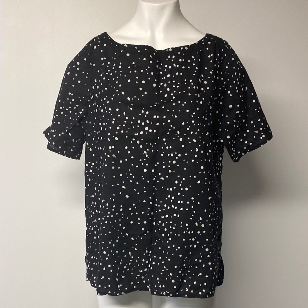 EILEEN FISHER Black and White Polka Dot 100% Organic Cotton oversized Blouse